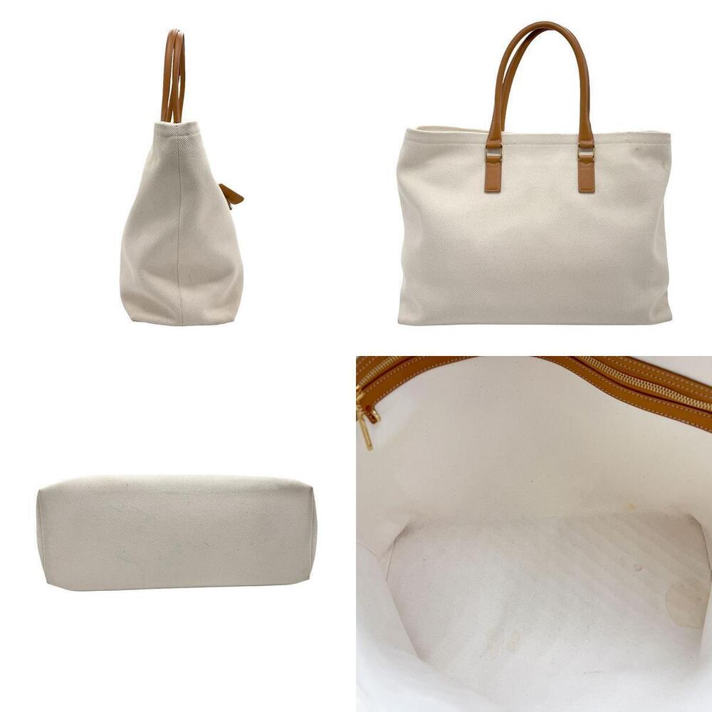 Celine Cabas Horizontal White handbag leather canvas Ivory brown White Brown